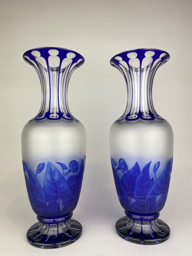 Pair De Vases  Overlay En Cristal De Bohème - Glass & Crystal Style Art nouveau