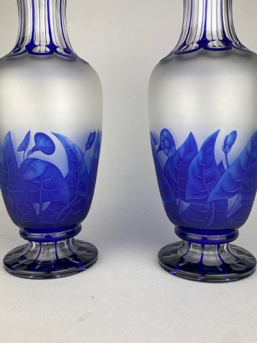 Pair De Vases  Overlay En Cristal De Bohème - Art nouveau