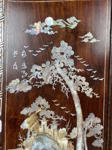 Large Chinese Hardwood and Mother Of Pearl  Screen - Asian Works of Art Style 