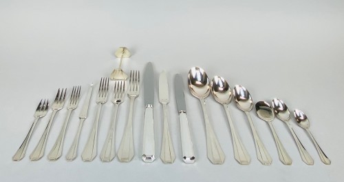 Art Deco Cutlery Set For 12, Solid Silver, 222 Pieces, Complete In Its Case