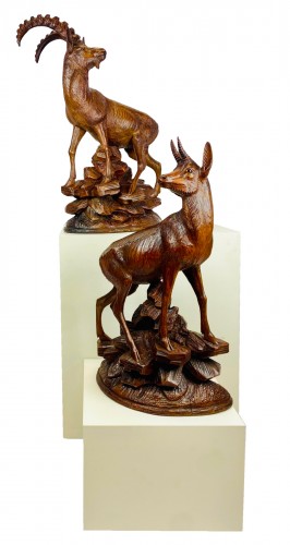 Large Chamois Carved In Wood. Black Forest