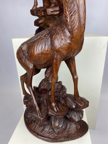 Curiosities  - Large Chamois Carved In Wood. Black Forest