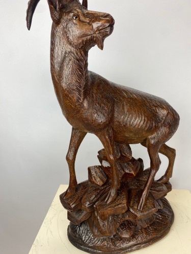 19th century - Large Chamois Carved In Wood. Black Forest