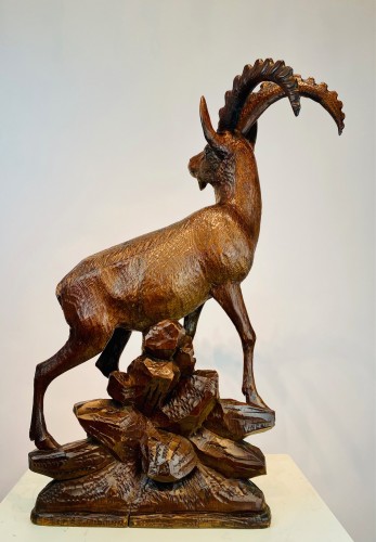  - Large Chamois Carved In Wood. Black Forest