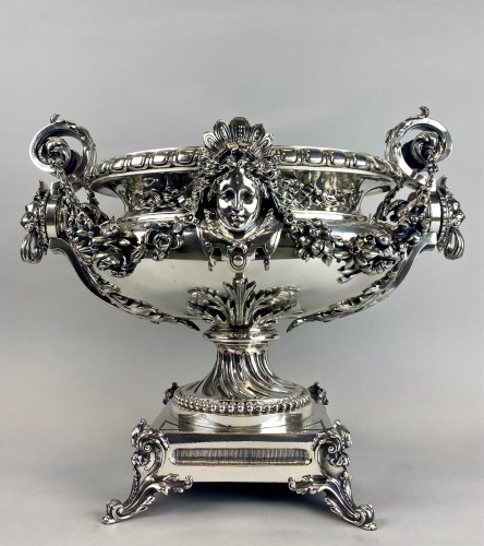 Importante jardinière en bronze argenté d'époque Napoléon III - Objet de décoration Style Napoléon III