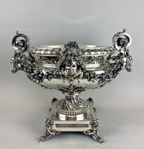 Objet de décoration Cassolettes, coupe et vase - Importante jardinière en bronze argenté d'époque Napoléon III