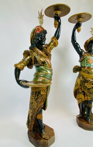 Antiquités - Important &quot;nubian Couple&quot; In Carved Wood. Venetian Work 19thC.