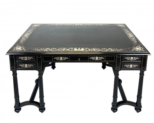 19thC Napoleon III  period desk made in ebony and inlaid with ivory