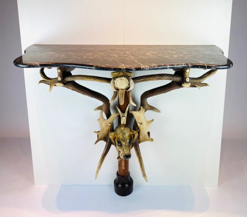 A 19th century Black Forest antlers console with marble top - Furniture Style 