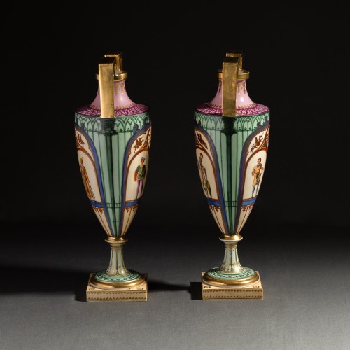 Antiquités - Dihl And Guérhard - Pair Of &quot;spindle&quot; Vases With Troubadour Decor