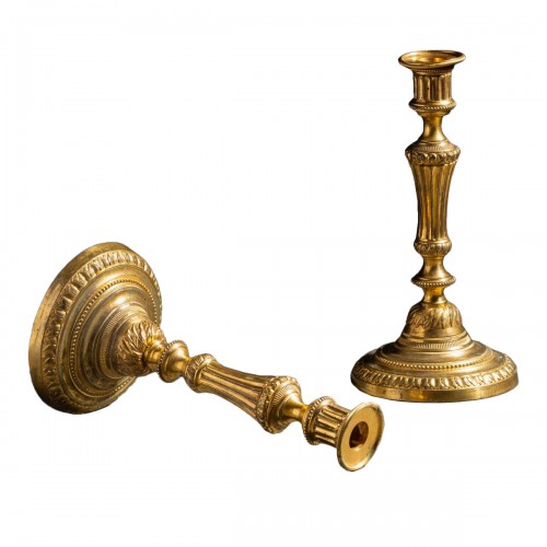 Paris, Transition Period - Pair Of Large Ormolu Bronze Candlesticks