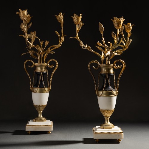 Paris, Late Louis XVI Period - Large Pair Of Floral Candelabras - Lighting Style Louis XVI