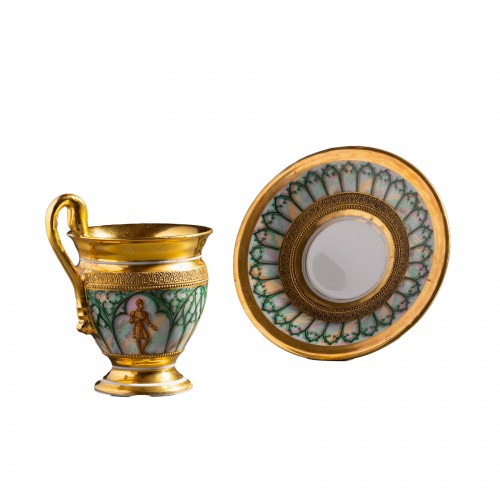 Ovoid Cup With “troubadour” Decoration And Knurled Friezes - Darte Frèrescirca 1825