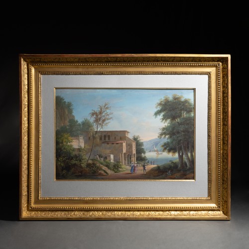 Paysage lacustre du Salon de 1833 - JMD Lafontaine (1774-1851) - Tableaux et dessins Style Louis-Philippe