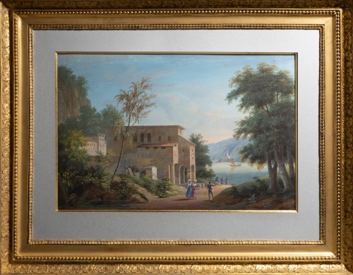 Tableaux et dessins Dessin, Aquarelle & Pastel - Paysage lacustre du Salon de 1833 - JMD Lafontaine (1774-1851)