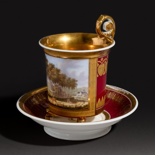 Céramiques, Porcelaines  - Grande tasse royale, vue topographique de Tervuren, Faber à Bruxelles vers 1823