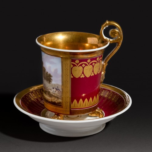 Grande tasse royale, vue topographique de Tervuren, Faber à Bruxelles vers 1823 - Schoppmann Art and Antiques