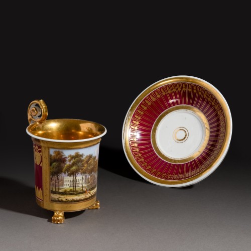 Grande tasse royale, vue topographique de Tervuren, Faber à Bruxelles vers 1823 - Restauration - Charles X