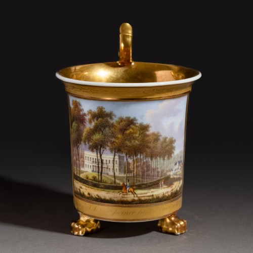 Antiquités - Grande tasse royale, vue topographique de Tervuren, Faber à Bruxelles vers 1823