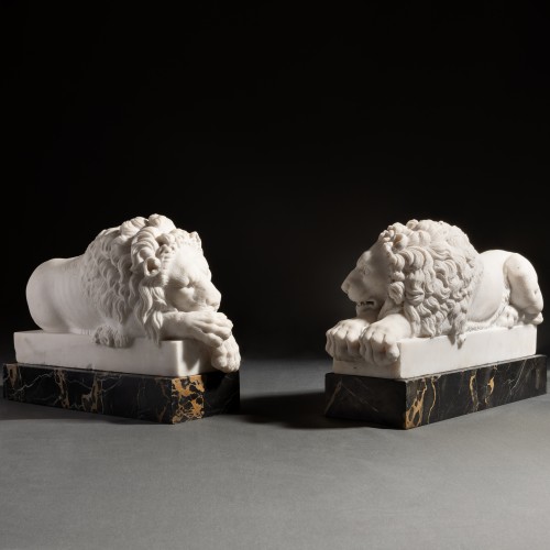 Pire de lions en marbre sculpté du XIXe siècle d'après Canova - Objet de décoration Style Napoléon III