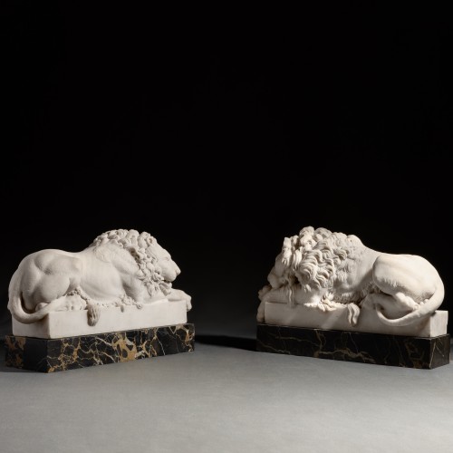 Objet de décoration  - Pire de lions en marbre sculpté du XIXe siècle d'après Canova