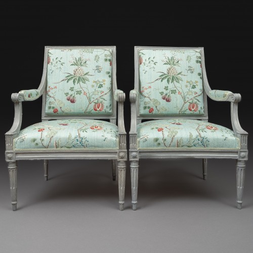 XVIIIe siècle - Paire d'amples fauteuils à la Reine d'époque Louis XVI par Antoine Gaillard, maître en 1781