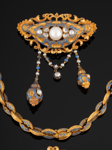 Louis-Philippe - Parure en or, émail, perles et diamants d'époque Louis Philippe