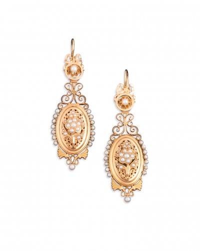 Gold And Fine Pearl Drop Earrings From The Napoleon III Period