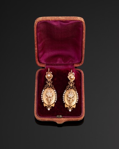 Bijouterie, Joaillerie Boucles d'oreilles - Pendants d'oreilles en or et perles fines d'époque Napoléon III