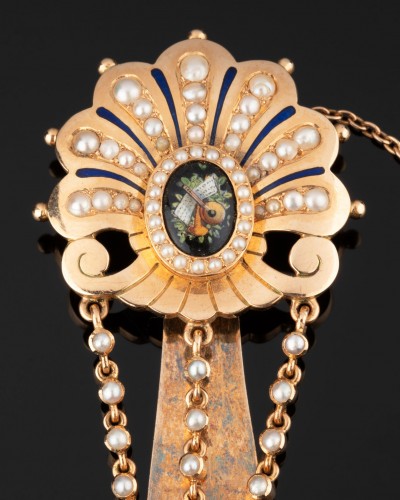 19th century - Linzeler - Chatelaine In Gold, Enamel And Fine Pearls