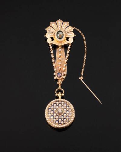 Linzeler - Chatelaine In Gold, Enamel And Fine Pearls - Napoléon III