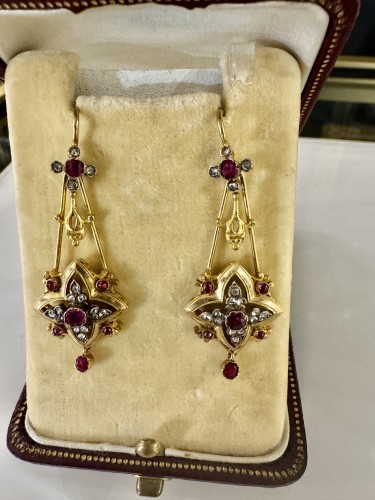 Gold, Ruby And Diamond Drop Earrings  - 