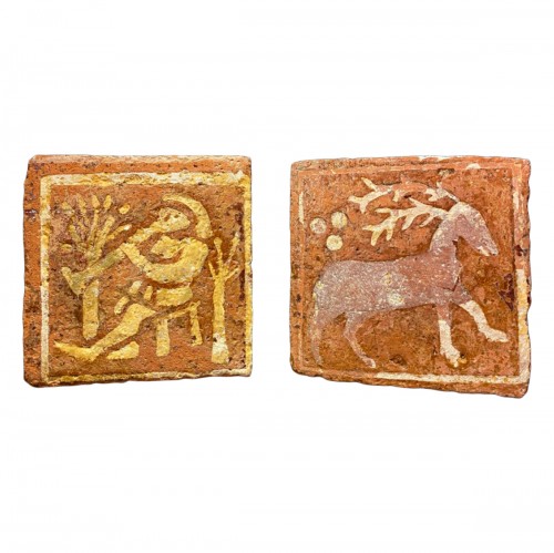 Two tiles, France 13th-15th century