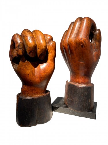 Two large wooden hands, France ca. 1800