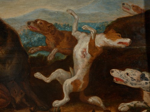 XVIIe siècle - Chasse au sanglier du 17e siècle, attribuée à Jan van Kessel (1626-1679)