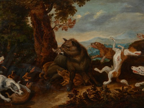  - Chasse au sanglier du 17e siècle, attribuée à Jan van Kessel (1626-1679)