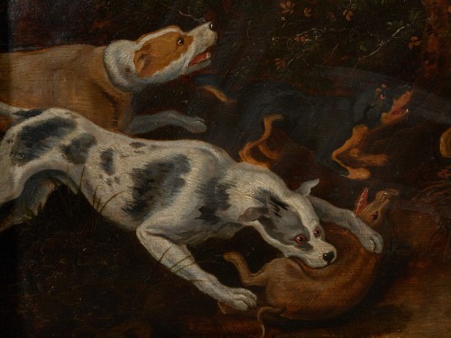 Antiquités - Chasse au sanglier du 17e siècle, attribuée à Jan van Kessel (1626-1679)