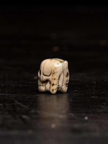 A 17 th C Flemish Carved Ivory Janus faced Memento Mori  Rosary bead - 