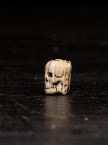 17th century - A 17 th C Flemish Carved Ivory Janus faced Memento Mori  Rosary bead