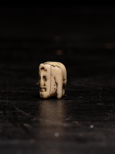  - A 17 th C Flemish Carved Ivory Janus faced Memento Mori  Rosary bead