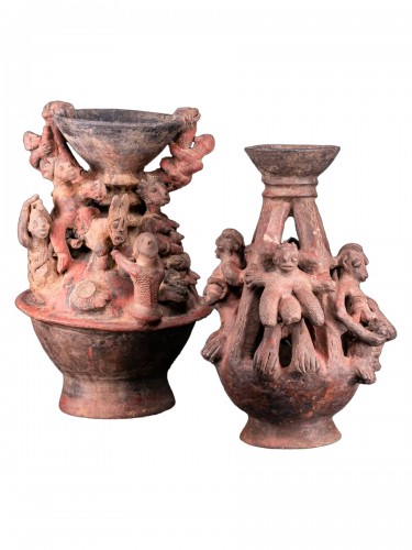 Pair of Terracotta Ceremonial Altar Vessels,Bariba people