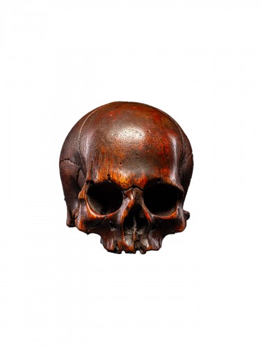 18th C Nicely aged Wooden carved Memento Mori skull