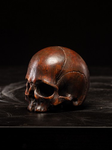 18th C Nicely aged Wooden carved Memento Mori skull - 