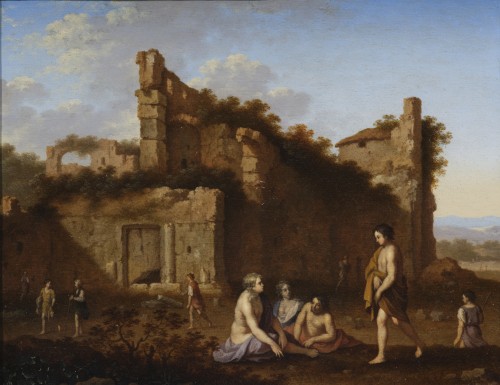 Gathering in antique Ruins, a painting by Jan van Haensbergen (1642 - 1705) - Paintings & Drawings Style 