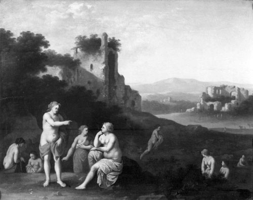  - Gathering in antique Ruins, a painting by Jan van Haensbergen (1642 - 1705)