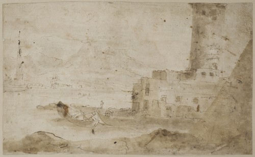 Une Vue de la baie de Naples dessinée sur le motif par Thomas Wijck en 1639