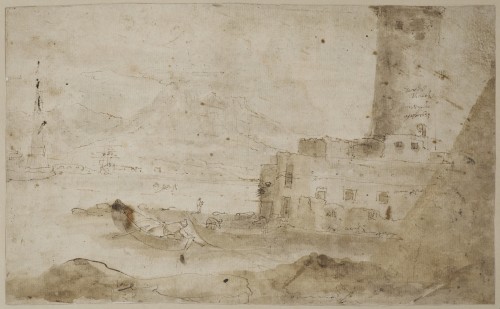 A View of the Bay of Naples drawn en plein air by Thomas Wijck in 1639 - Paintings & Drawings Style 