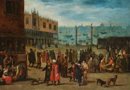 A Market Scene on the Piazzetta in Venice by Louis de Caullery (and studio) - Paintings & Drawings Style 