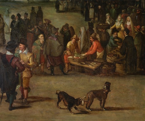 XVIIe siècle - Une Scène de marché sur la Piazzetta à Venise par Louis de Caullery (et son atelier)