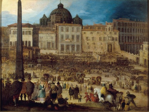 Antiquités - A Market Scene on the Piazzetta in Venice by Louis de Caullery (and studio)